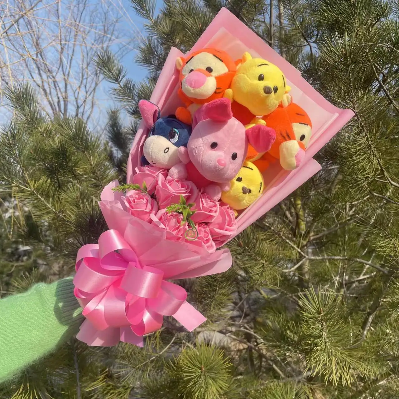 Caja de regalo de dibujos animados de Disney, ramo de flores de animales de peluche, decoración del hogar, regalos de san valentín y navidad, Winnie