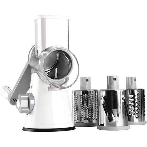 Ourokhome Rotary Cheese Grater Vegetable Slicer - Rotary Round Drum Grater Chopper with 3 Stainless Steel Drums Strong Suction 