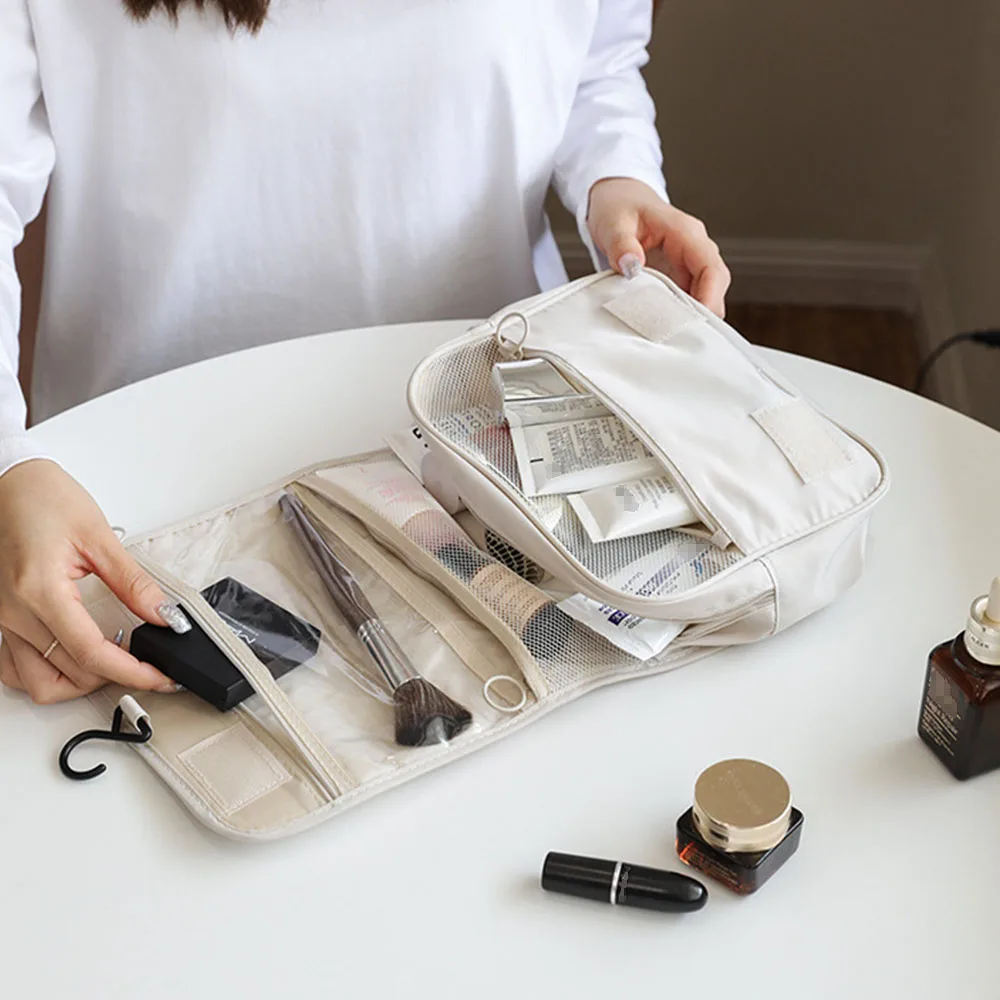 Marfino Toiletries Bags Portable Large Capacity Travel Organizer Nylon Mesh Transparent Clear