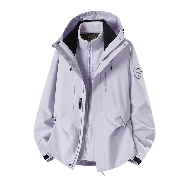 Men Women 3-in-1 Hooded Jacket Removable Fleece Inner Warm Coat Water Resistant Windproof Outdoor Camping Skiing Outerwear