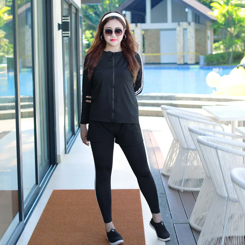 5pcs/set Women’s Plus Size Long Sleeve Rash Guard Swim Shirt with Bottoms Sun Protection Swimsuit Bathing Suit Water Sportswear
