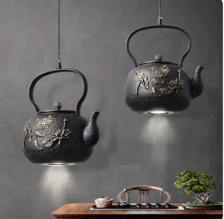 New Chinese Style Tea Pot Pendant Lamp, Zen Light for Living Room, Tea Room, Minimalist Bar Counter & Study, Oriental Art Decor