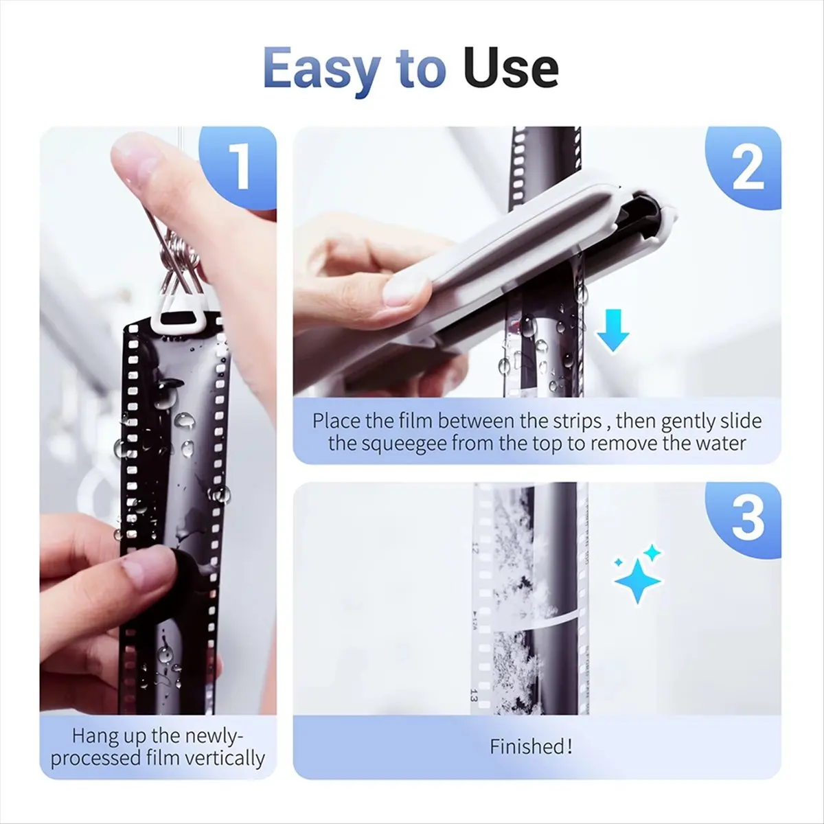 Film Squeegee for 35mm & 120 Film Silicone Blades No Marks/Scratches, Efficient Drying