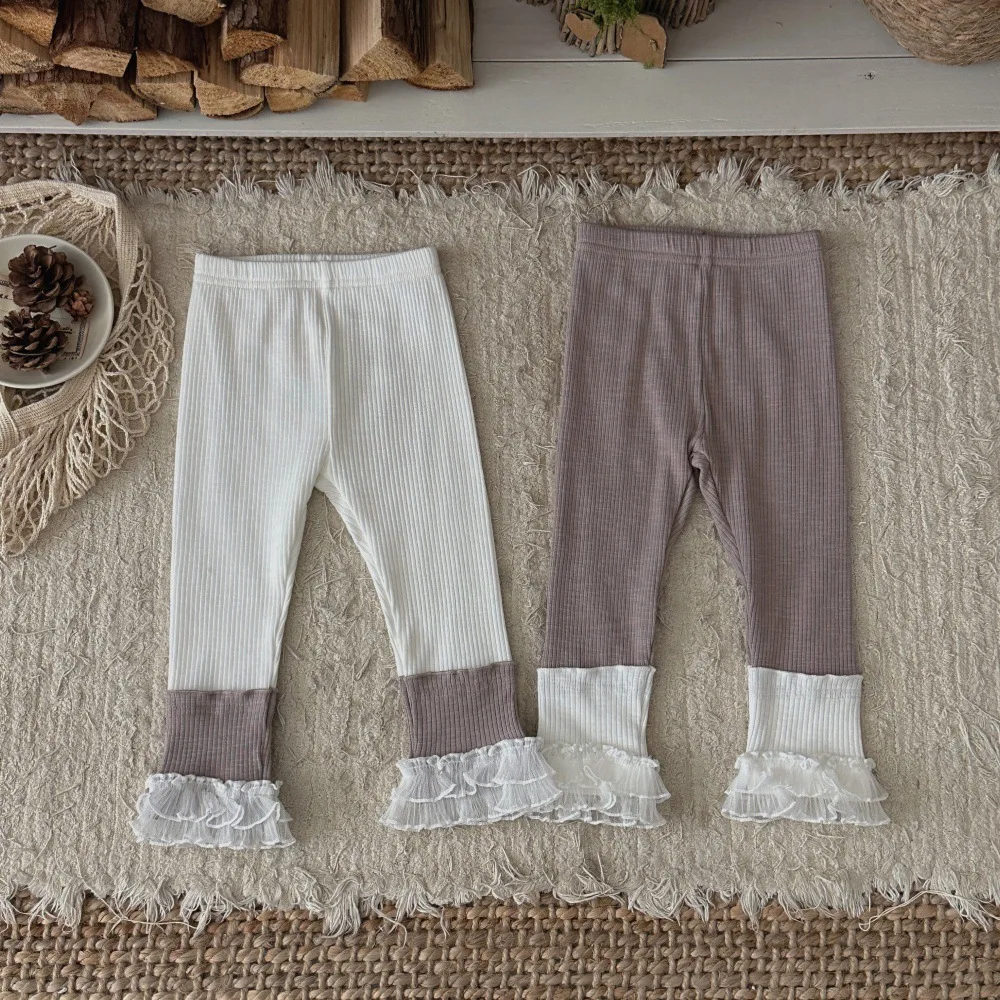 Baby Pants 6M-3T Lace Girls Leggings Color Blocking Toddler Girl Pants Autumn Thin Infant Skinny Pants