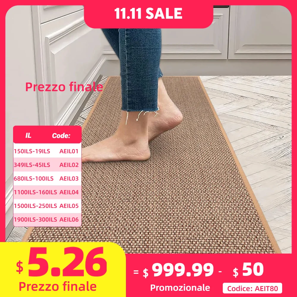 Linen Weave Kitchen Floor Mat Anti-slip Washed Rug Rubber Bottom Natural Twill Flax Entry Door Long Carpet Oil-resistant Durable