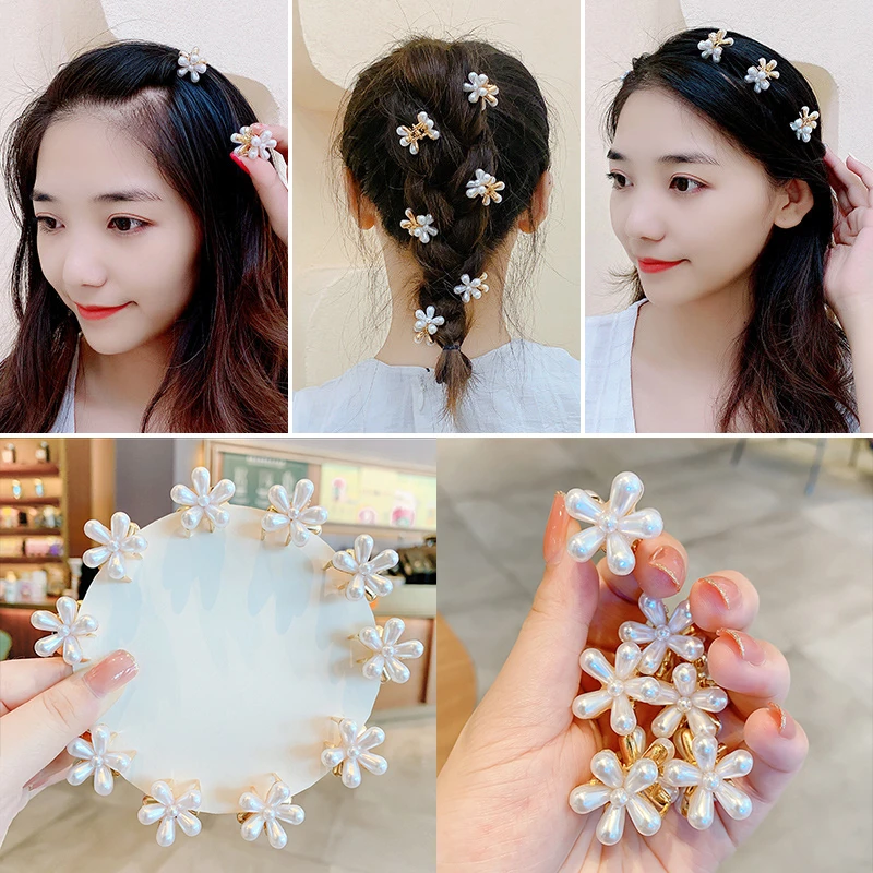 Tiny Pearl Camellia Hair Claw Headwear Korean Fashion Flower Hair Clip Set Barrettes For Women Girl Hairgrip Hair Accessories