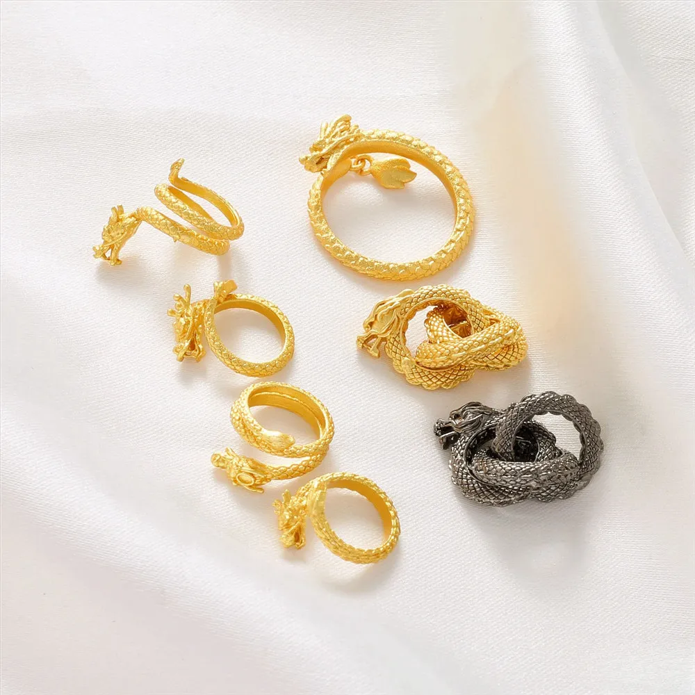 

18K Matte Golden Dragon Year Natal Year Dragon Ring Coil Dragon Bead Ring God Dragon Swinging Tail Live Ring DIY Dragon Ornament