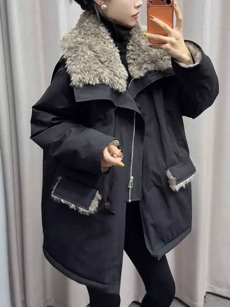 

Faionable Slimming Autumn Winter New Sle Large Size Loose Women's Parka High End Trendy Commute Sle Zipper Closure Long...