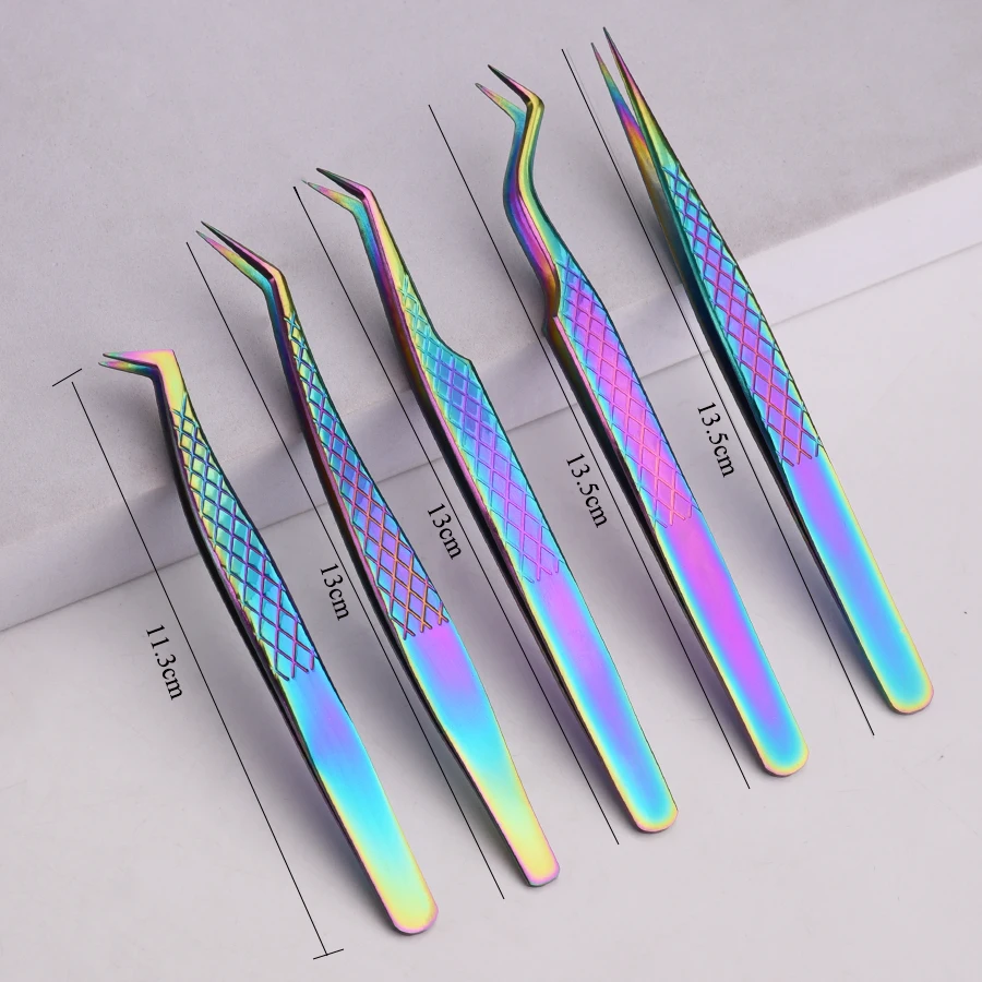 Pinzas de extensión de pestañas de acero inoxidable, puntas de fibra, pinzas de alta precisión para ventiladores de volumen, herramientas profesionales