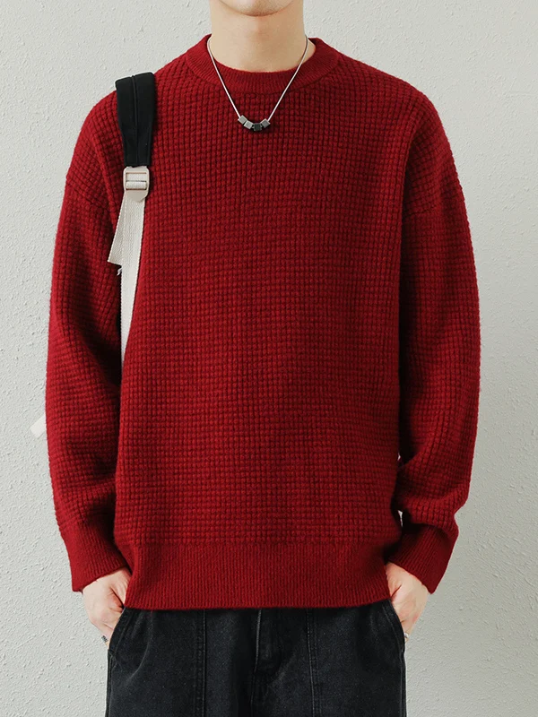 

Красный вязаный свитер с круглым вырезом для мужчин, коллекция 2024 года, универсальный, для пар, модный, из мягкого полиэфирного волокна, зимний, с длинными рукавами