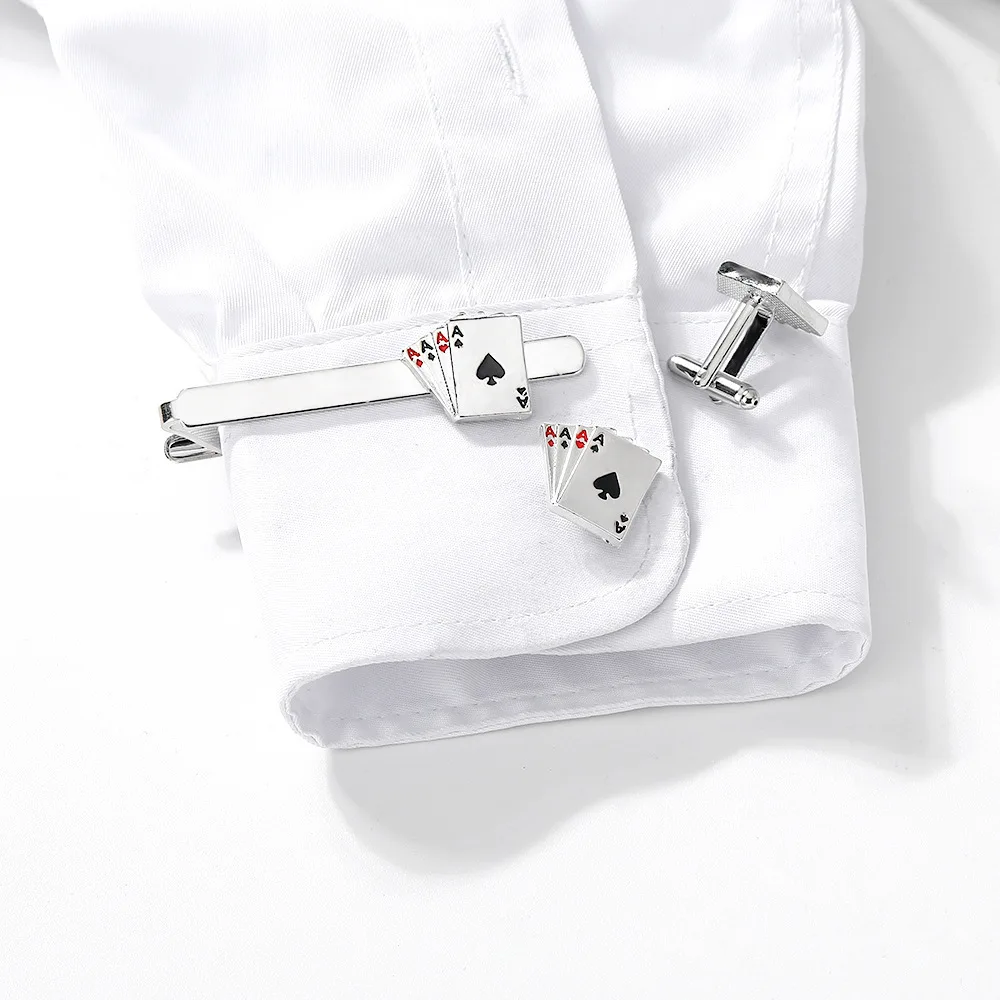 مجموعة مشبك ربطة عنق لبطاقة البوكر الإبداعية للرجال وأزرار أكمام، مشابك ربطة عنق عصرية وعصرية