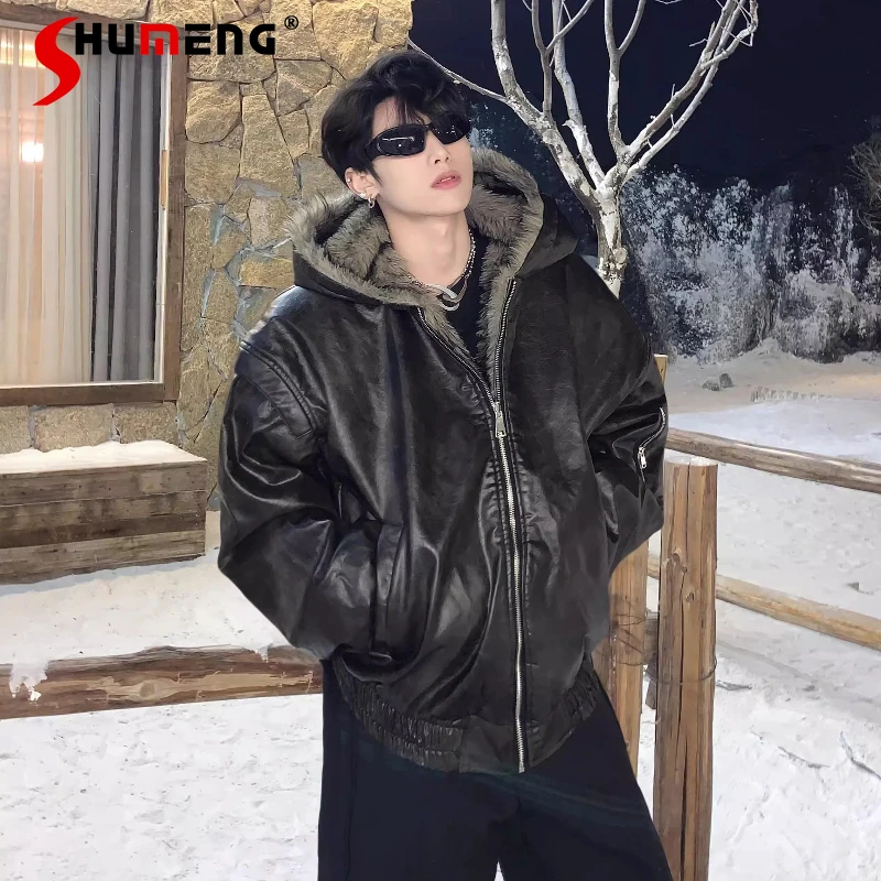 

Fashion Double-sided Wear Coats Men 2025 Winter New Trendy Faux Fur Mink Coats Male Long Sleeve Handsome Comfort Zipper Faux Fur