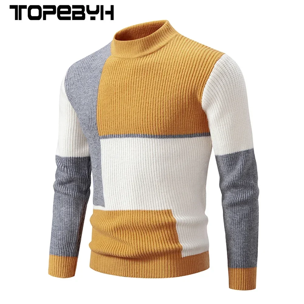 High Quality Men\'s New Autumn and Winter Casual Warm Neck Sweater Knit Pullover Warm Tops