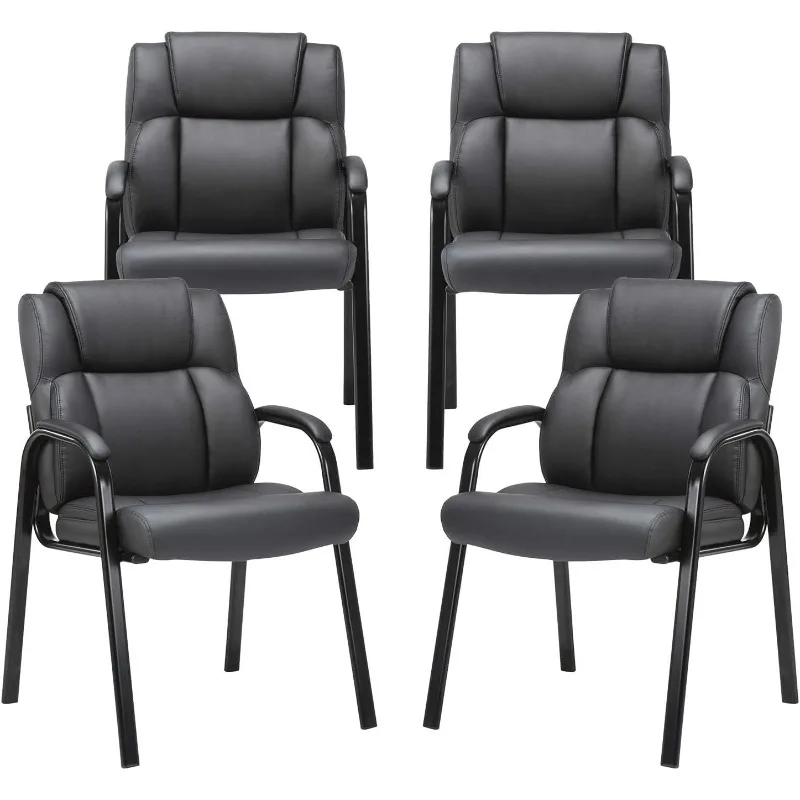 Leather Guest Chair with Padded Arm Rest for Reception Meeting Conference and Waiting Room Side Office Home Black 4 Pack