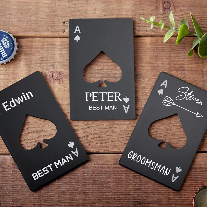 5pcs Personalized Ace Of Spades Bottle Opener Portable Opener Wedding Favors Custom Birthday Party Private Gifts Groomsman Gifts