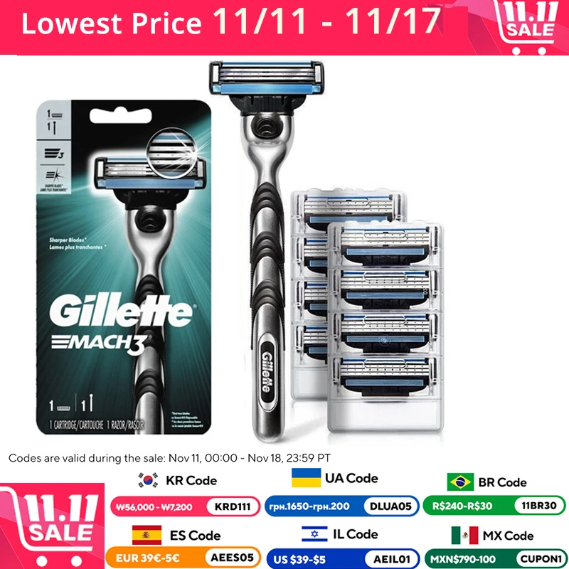 Navalha Gillette Mach 3 masculina, barbeador manual para homem, corte de barba e rosto, barbear rápido, suave, 3 camadas