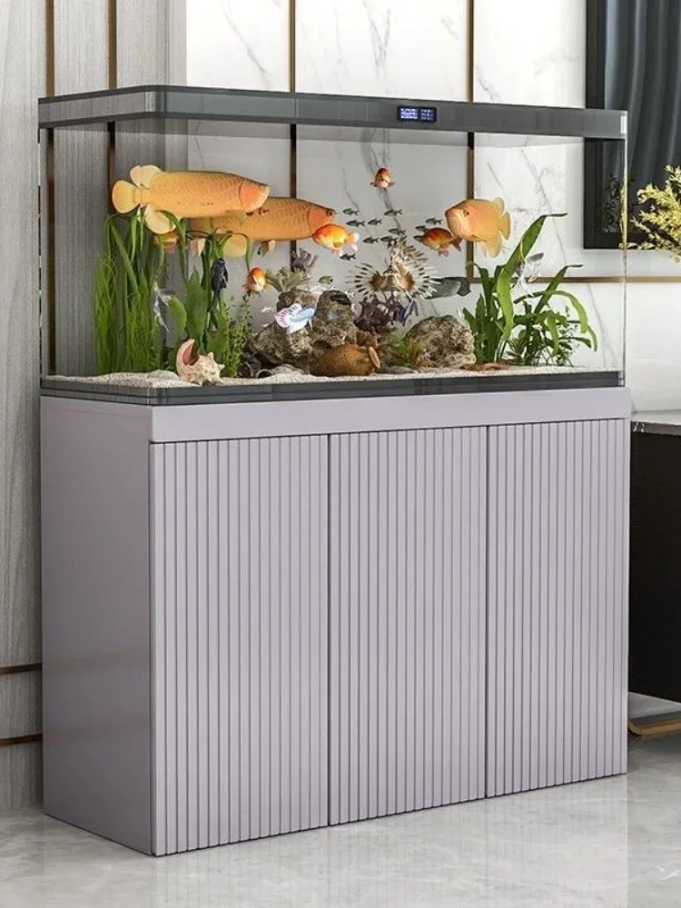 Fish Tank Cabinet All-in-One  Solid Wood Base  Living Room Floor  Shelf  New Entrance