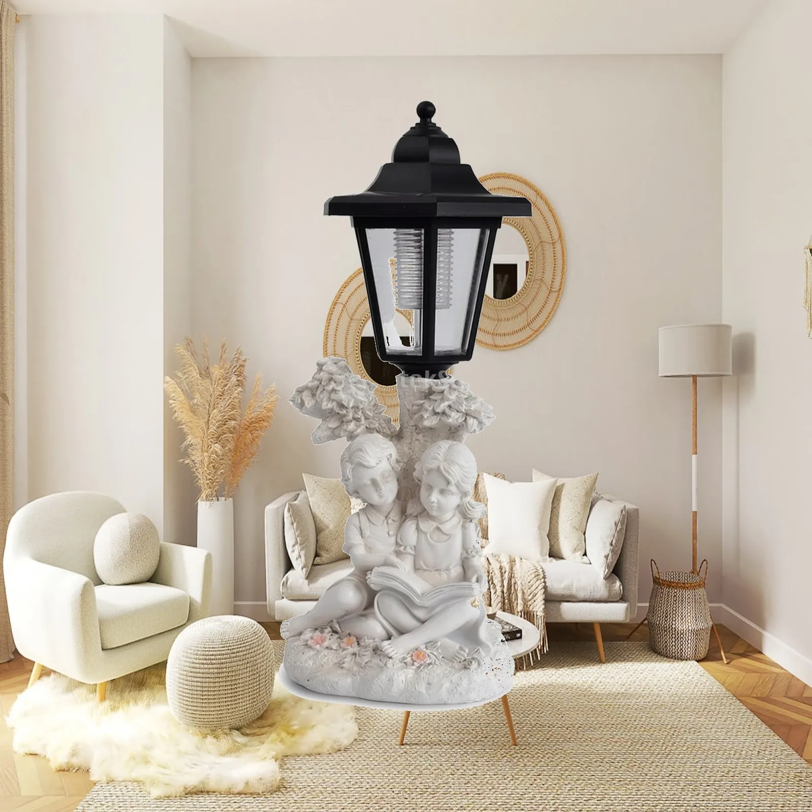 Outdoor Garden Decoration Statue Resin Solar Figurine Warm Glow Lamp for Terrace Flower Borders