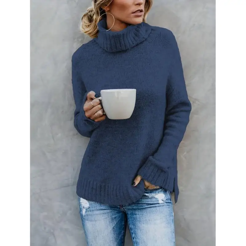 Długi sweter z żółwiami, jednolity kolor, model R 682026, nowy, transgraniczny, damski, ocieplany, zimowy sweter.