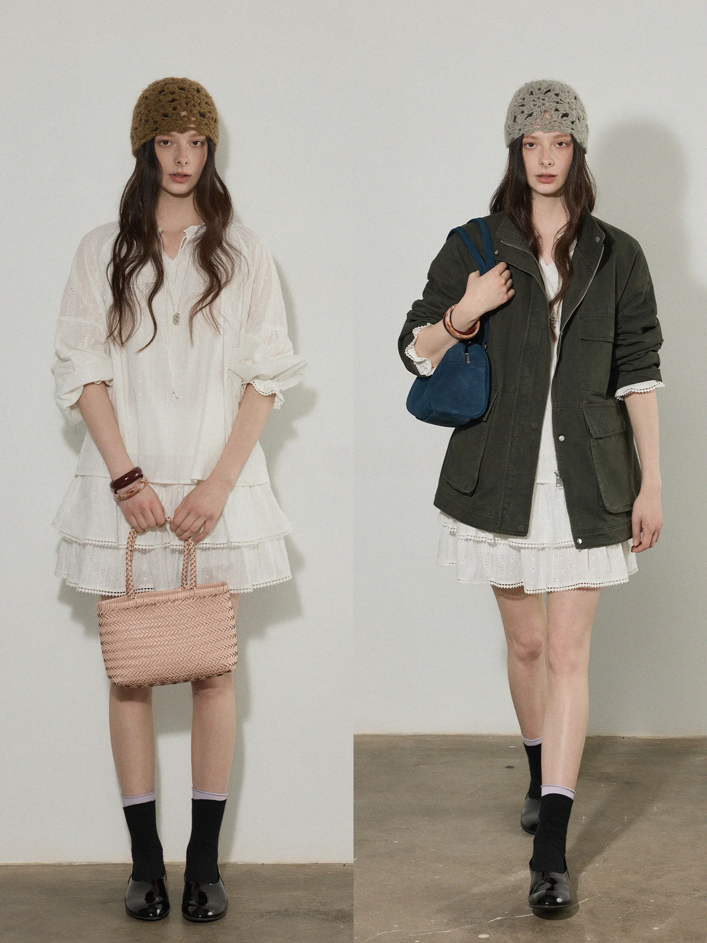 

Lofi Choose Long Sleeve Ruffle Hem Drawstring Women's Shirt Spring New High Waist Cake Skirt Set Hollow out Trim Ensemble