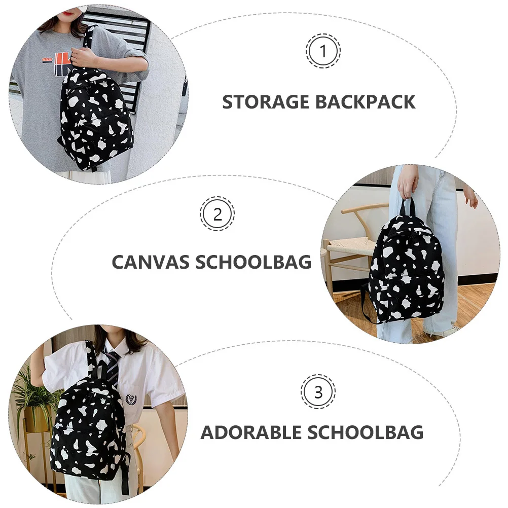 

1Pcs Storage Backpack Canvas Schoolbag Cow Prints Large Capacity Portable for Students Travel Shopping Storage Backpack