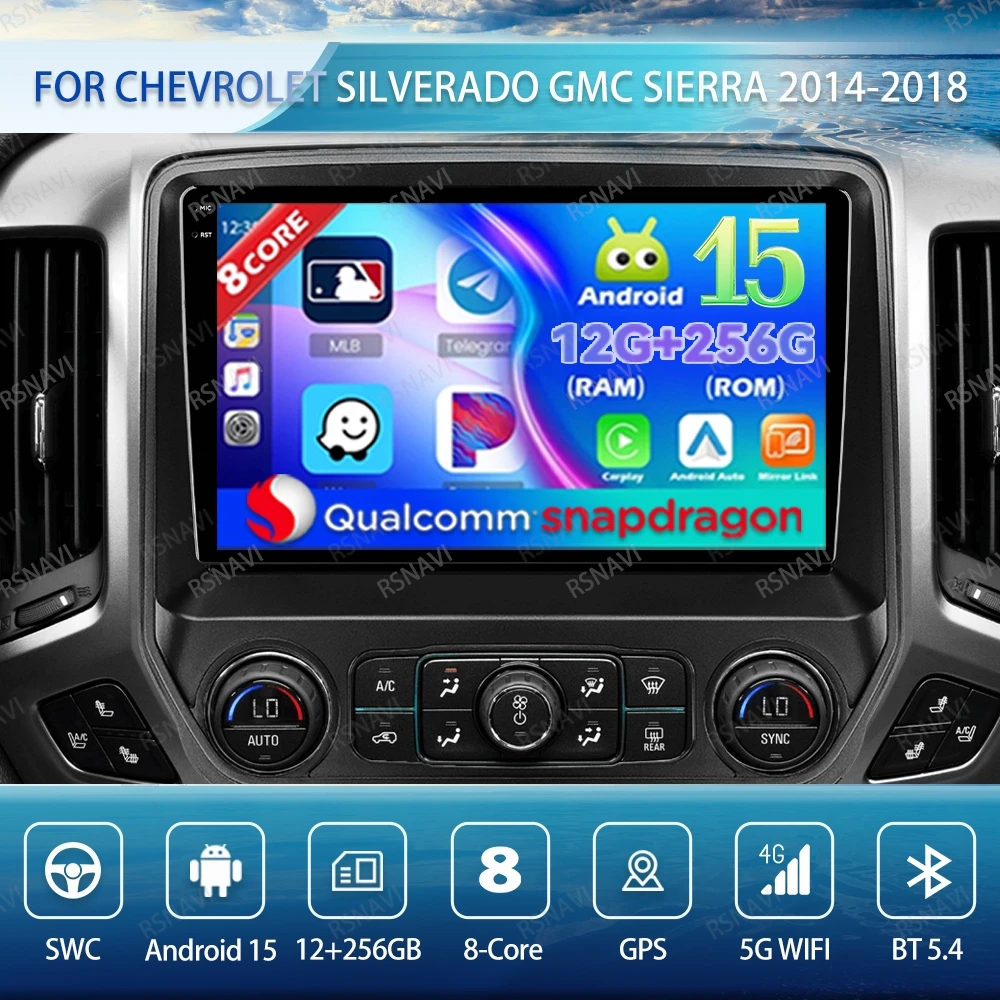 

Android 15 Car Radio For Chevrolet Silverado GMC Sierra 2014-2018 BT Autoradio QLED 5G WIFI 4G LTE Multimedia Navigation Stereo