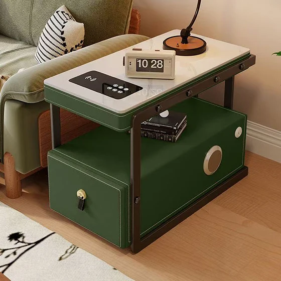 

Solid wood multi-functional removable sofa side table living room leather small coffee table bedroom bedside storage cabinet