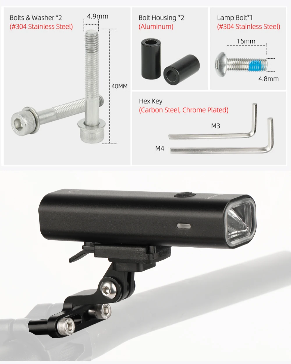 Deemout Fahrrad-LED-Lampenfassung, vordere Lichthalterung am Lenker/Vorbau/Gabel/Helm mit GoPro-Schnittstelle, passend für Rockbros/Blackbird – Detail 11