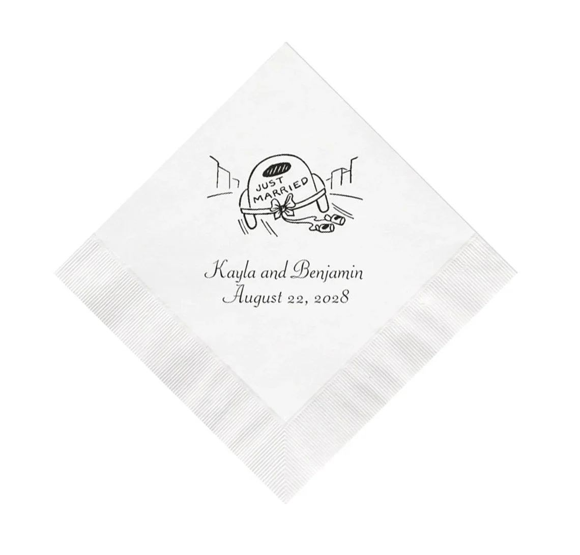 Just Married Cute Getaway Car Wedding Napkins Personalized Set of 100 Reception Party Supplies Cocktail