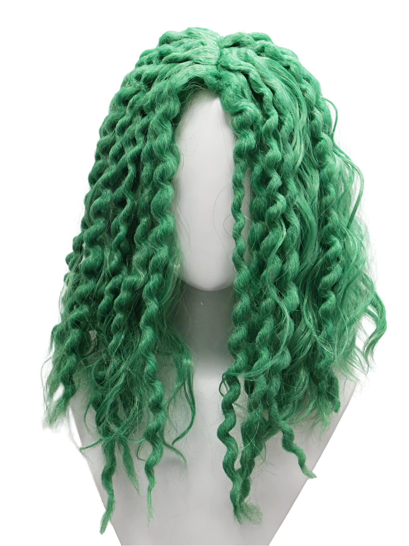

Fluorescent Green Fluffy Spiral Small Roll Long Hair Synthetic Wig | Fantasy Green Mans Creative Twisted Roll Funny Style Wig
