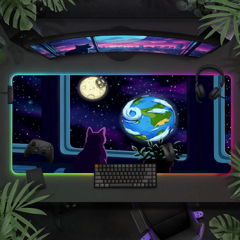 

Cartoon Cat by the Window Mouse Pad Large Rubber Anti-slip PC Desk Accessories Mousepad for Offices and Gamer Keyboard Decor Mat
