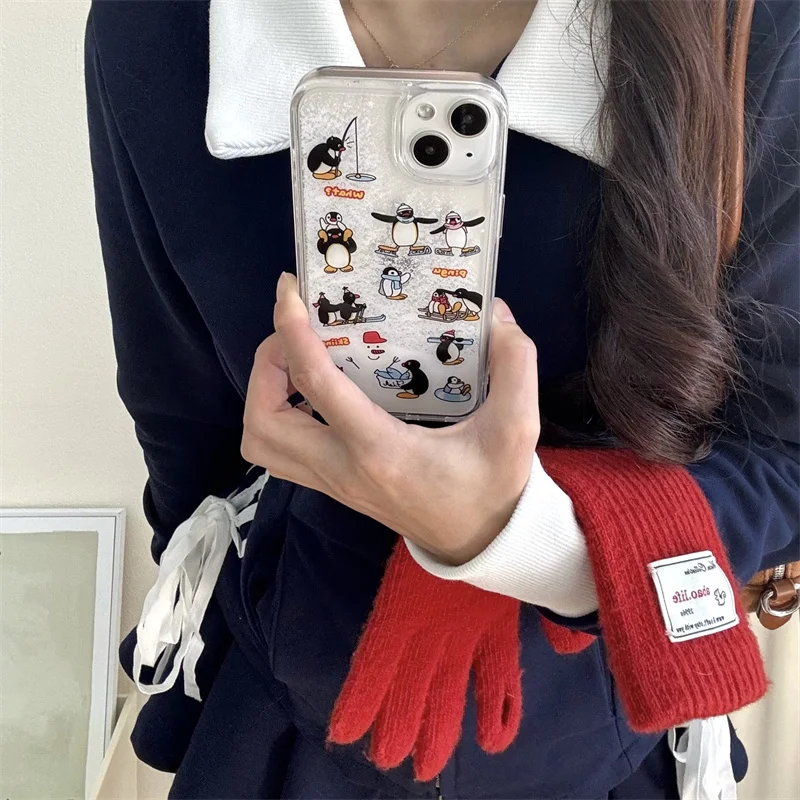 Coque de téléphone de luxe avec illustration de dessin animé, coque de téléphone à paillettes, bonhomme de neige, sable mouvant liquide, mignon, PenEcolHat, iPhone 13 14 15 16 Pro Max