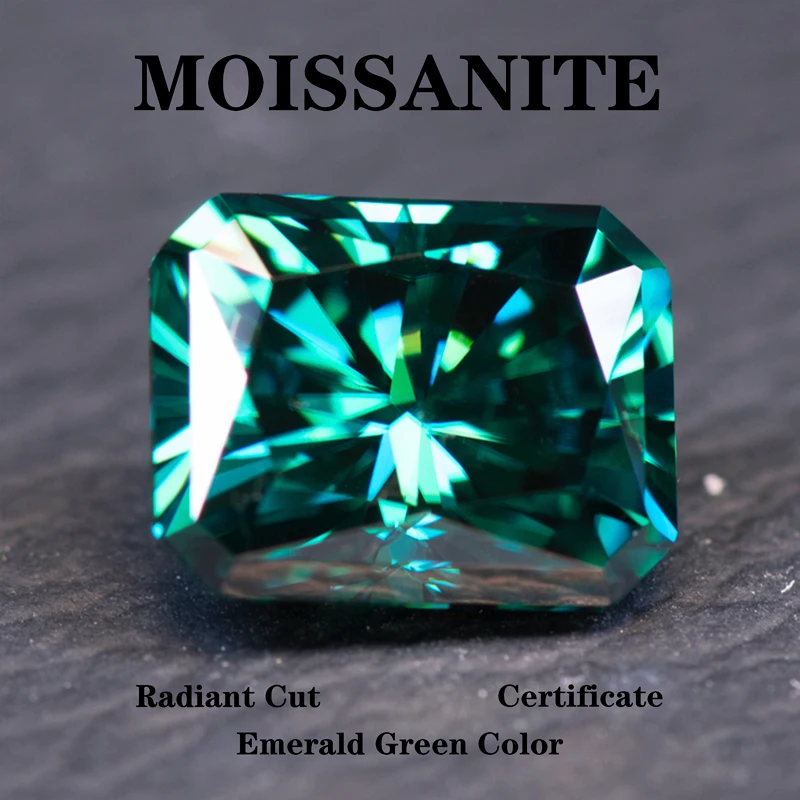 

Moissanite Radiant Cut Natural Emerald Green Color for DIY Charms Ring Necklace Earrings Main Materials with Certificate