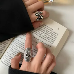 Thai Silver Color Personality Design Irregular Twist Oval Wide Ring For Women Men Fashion Creative High Quality Jewelry Gifts