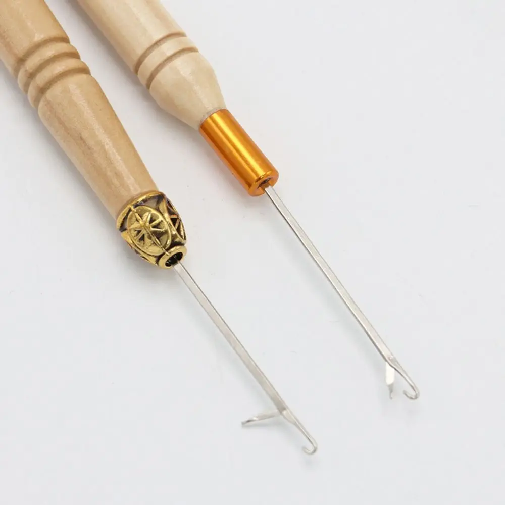 3pcs/set Crochet Hook Needle Tools Wooden Handle Hook Needle Lace Wig Making Knitting Micro Ring Loop Hair Extension Weaving