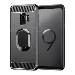 Soft Silicone Carbon Fiber Brushed Case For Samsung GalaxyS9 SM G965F G960F S9 plus SM-G960F Ring Holder Stand Protective Cover