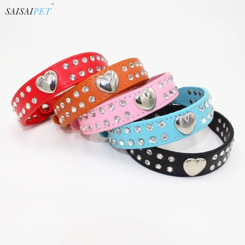 الحيوانات الأليفة طوق صف مزدوج حجر الراين السلس الحب سبائك الزنك الملحقات بو الجلود الكلب الجر طوق بقعة #5
