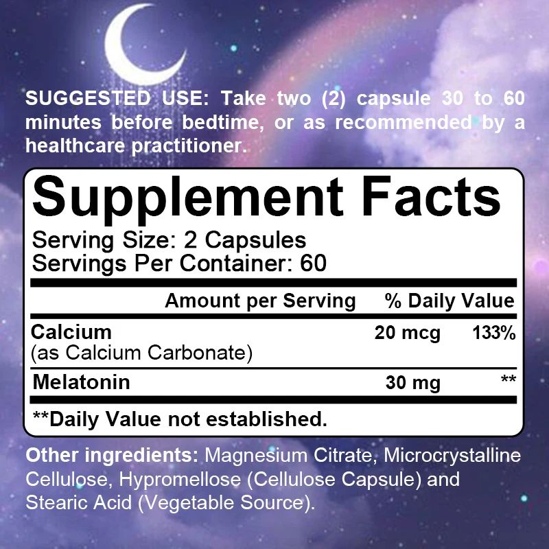 Melatonina 30 mg 120 cápsulas, ciclo de sueño saludable, suplemento para dormir específico para adultos, vegetariano, sin OGM, suplemento sin gluten