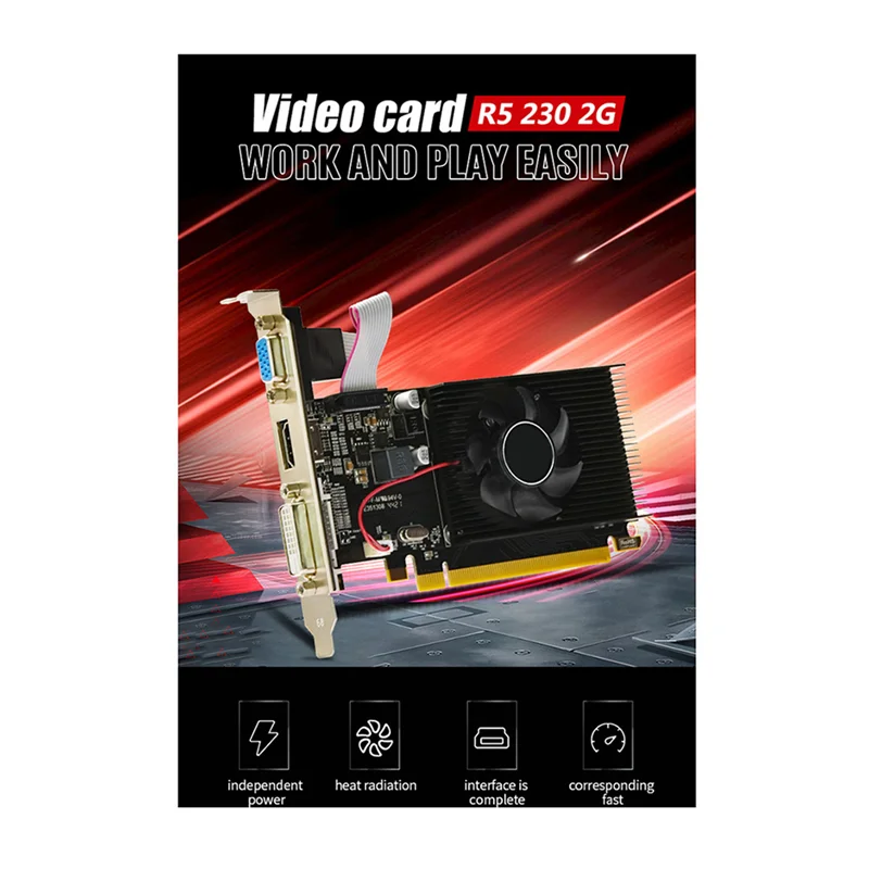 R5 230 2GB GDDR3 Graphics Card 625 MHZ 1066 MHZ 64 Bit 40 Nm 6 Pin 1920X1080 HDMI-Compatible DVI-D VGA Video Card