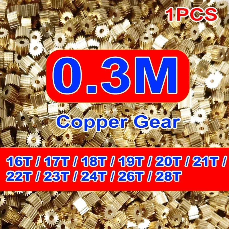 0.3M Modulus 16T 17T 18T 19T 20T 21T 22T 23T 24T 26T 28T Teeth Metal Copper Gear Motor Spindle Gearwheel Thickness 4mm