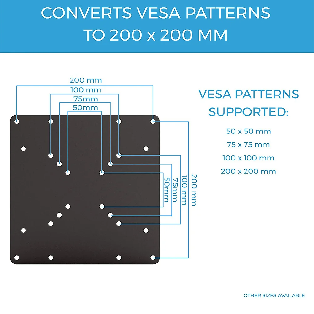 VESA Mount Adapter Plate for TV Mounts, Convert 75X75 and 100X100 to 200X200 mm VESA Patterns, VESA Conversion Plate