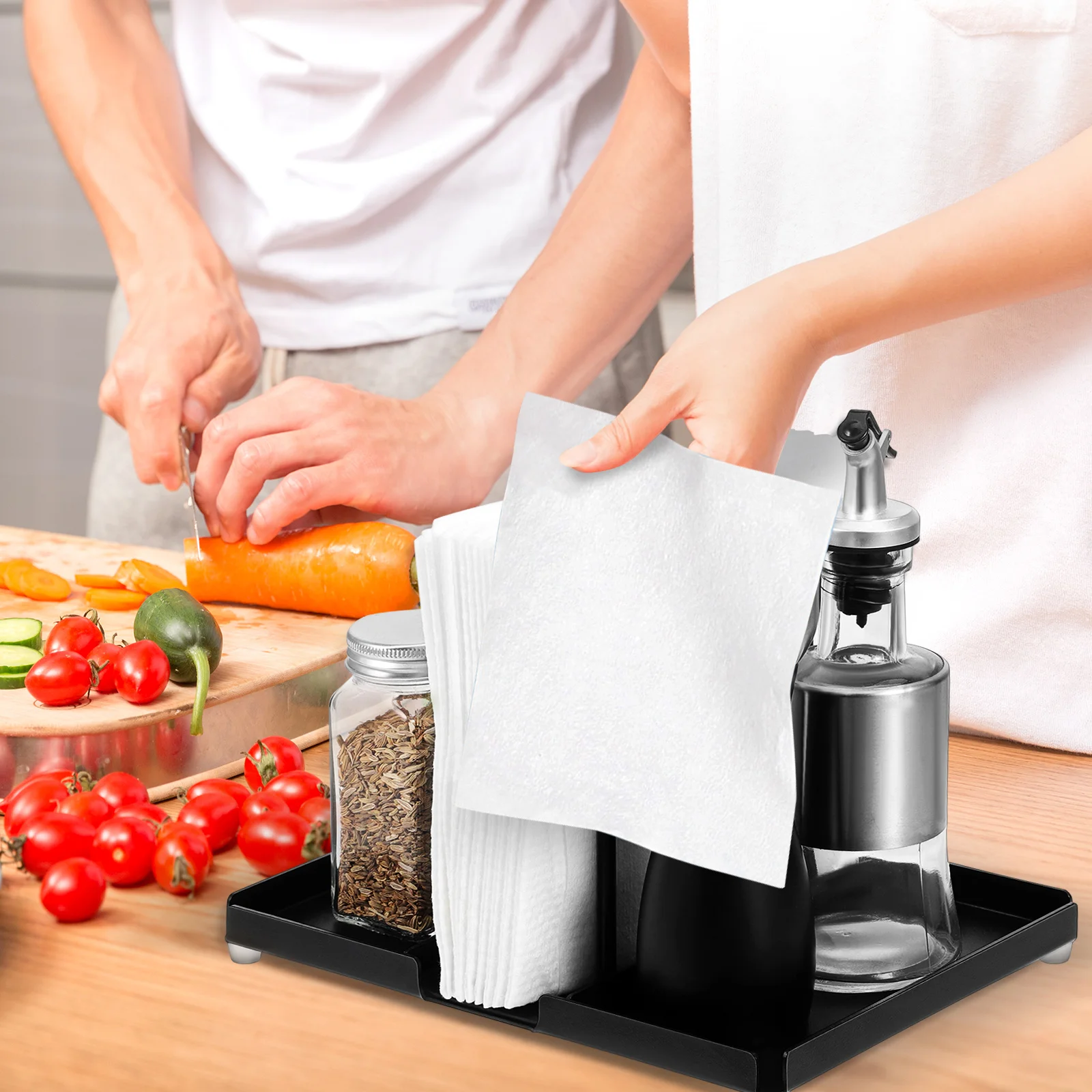 Modern Aluminum Napkin Rack Kitchen Organizer Spice Holder Condiment Caddy Vertical Storage Shelf Countertop Decor Flat Bottom