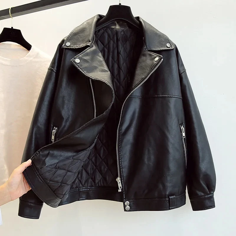 Autumn Winter PU Leather Jackets for Women Moto Biker Faux Leather Coats Korean Fashion Loose Streetwear