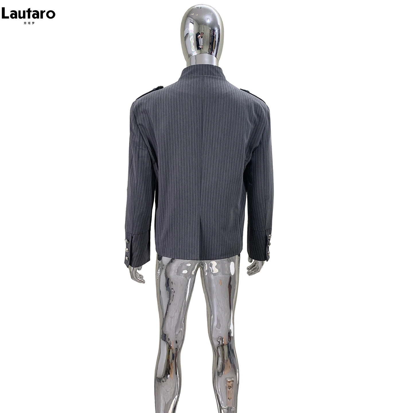 Lautaro Autumn Patchwork Short Jacket Men Shoulder Pads Mandarin Collar 2026 Elegant Luxury Chic Retro Man Clothing Brand 2026