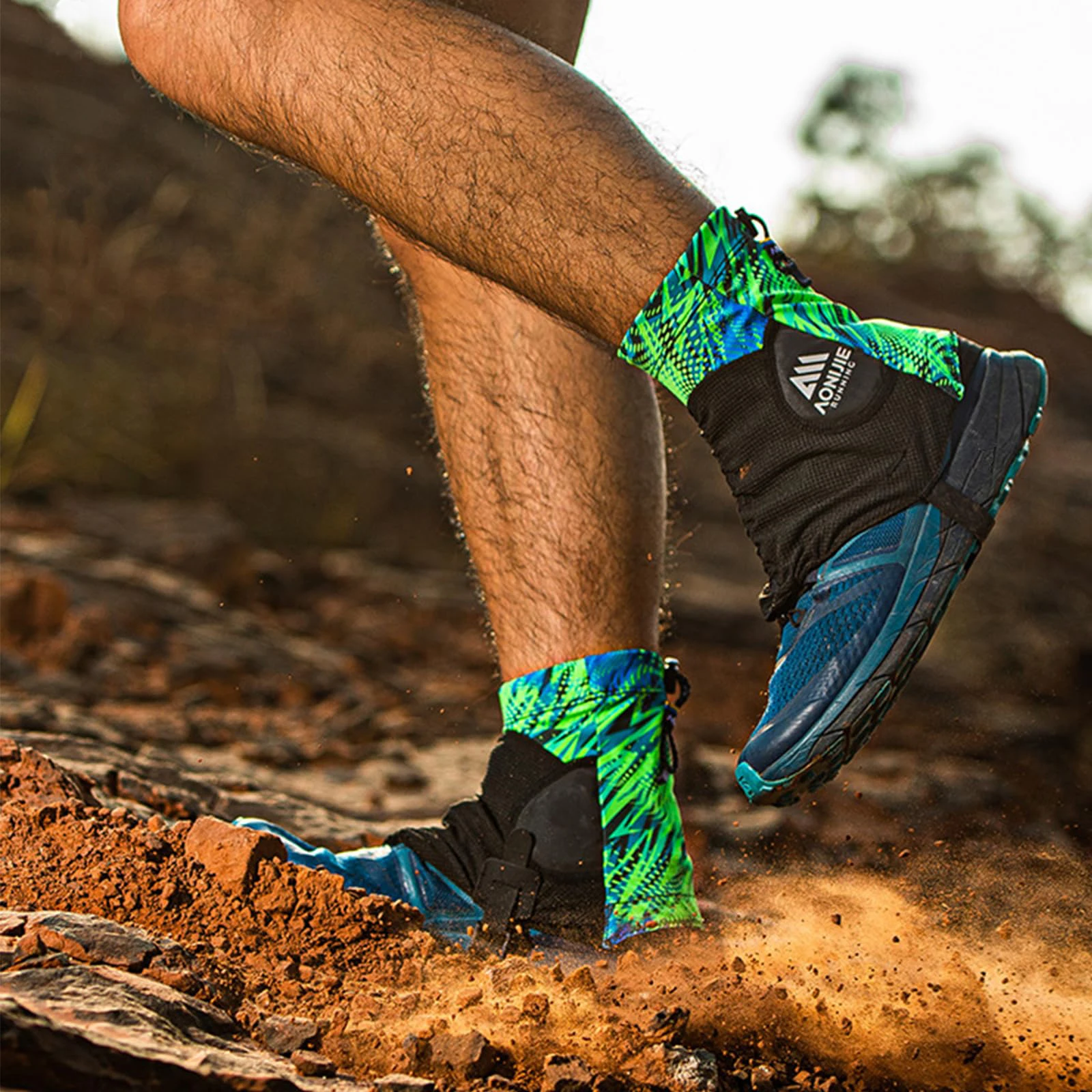 Aonijie-polainas protectoras para hombre y mujer, par de cubiertas de zapatos para correr de sendero bajo, previene la Piedra de Arena al aire libre