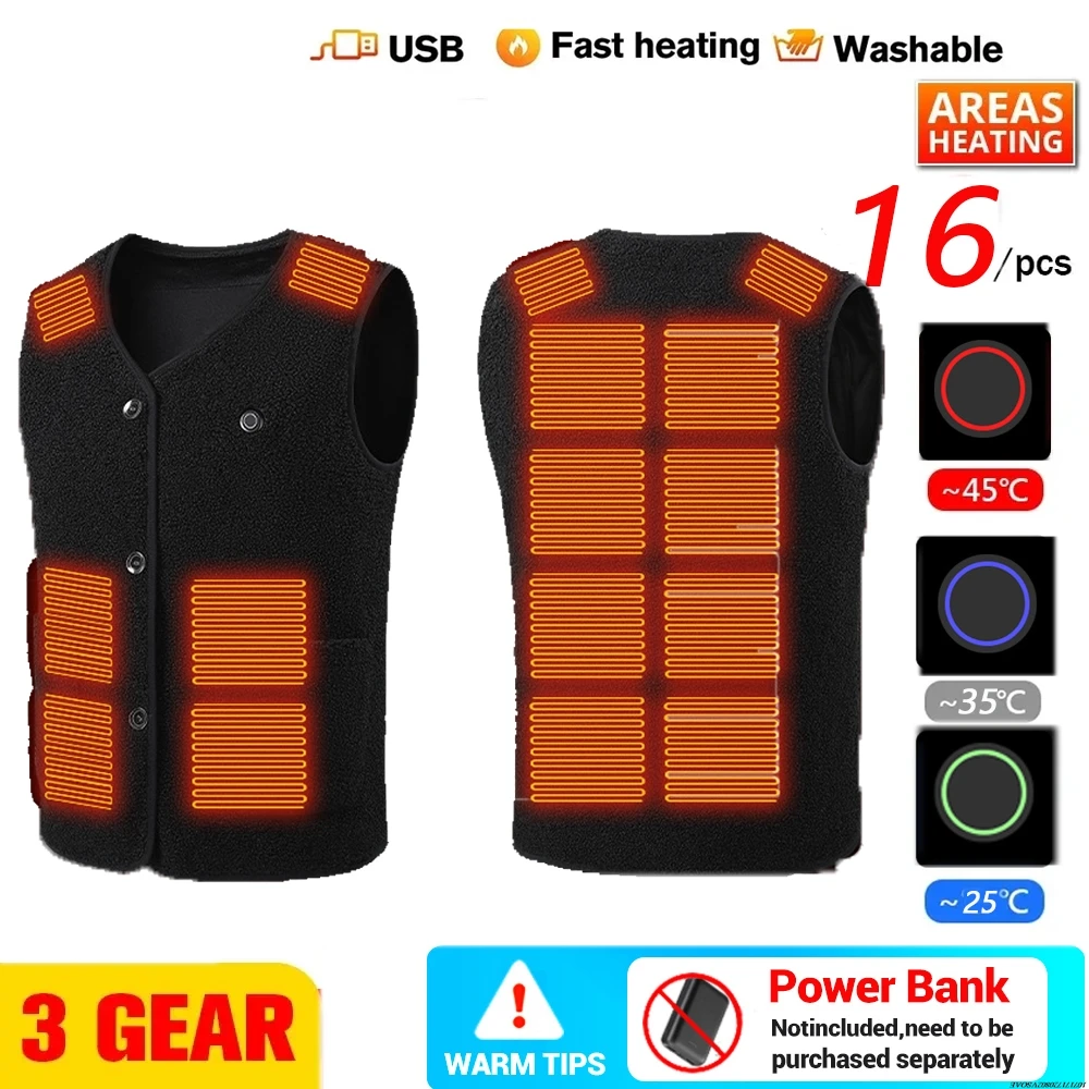 Winter Warm Heated Vest For Men Women Fleece V-neck Heated Jacket Usb Electric Smart Heating For Skiing Fishing Outdoor Sport