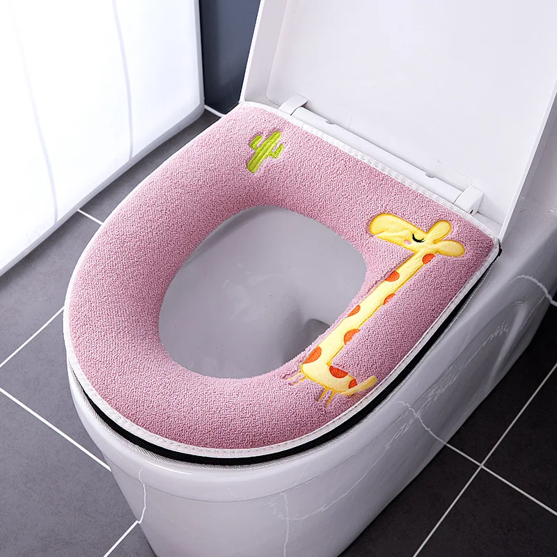 2025 New Cute Home Toilet Mat Four seasons Thickening Winter Zipper soft Toilet Seat pad Cape WC Covers Cushion Warm Potty mats