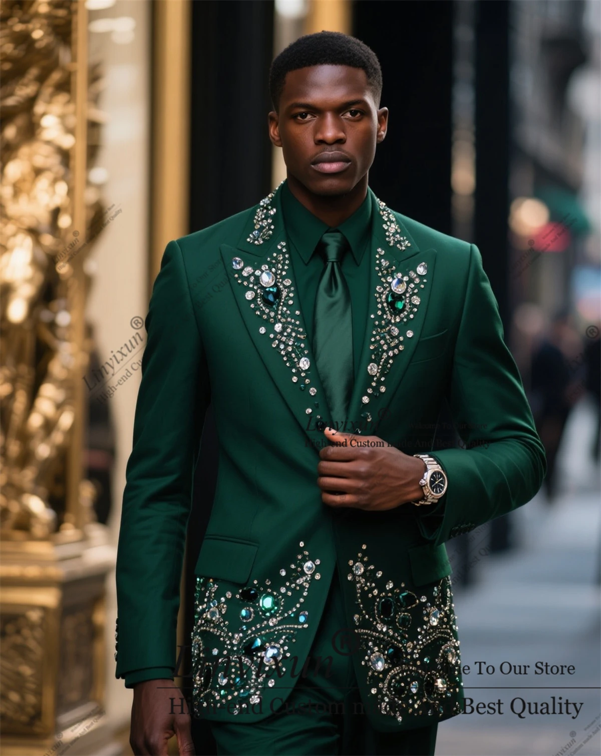 

High End Customized Crystal Diamond Men Suits 2 Piece Wedding Groom Tuxedo Fashion Male Prom Blazers Slim Fit Costume Homme