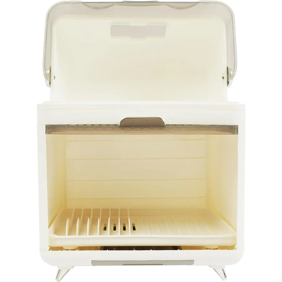 رف تجفيف الأطباق بطبقتين مع غطاء، صندوق تجفيف أطباق المطبخ مقاس 14.5 × 10 × 19.7 بوصة، منظم أطباق بلاستيكي من البولي بروبيلين مع تجفيف أدوات المائدة