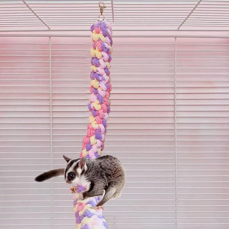 Sugar Glider Climbing Rope Pink Violet Small Pet Climbing Rope Enrichment Toys Cotton Rope Swing Toy Cage Accessories For